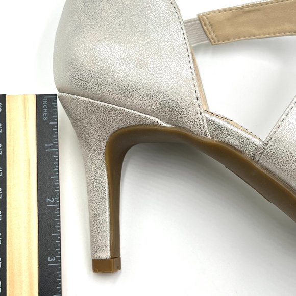 9W 9 WIDE Lifestride Women Mega Silver Metallic Faux Leather Sandals Heels Shoes - Picture 12 of 14